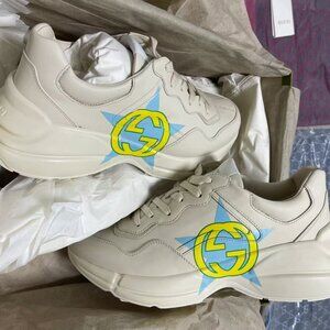 NIB Gucci Man Rhyton Star Print Sneakers - Ivory GG Print Size 8